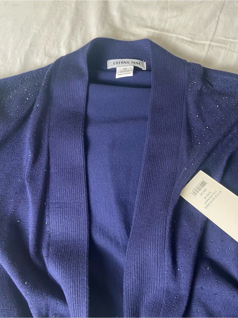 Open-Front Navy Women's Cardigan with Subtle Sparkle - Picture 8 of 8